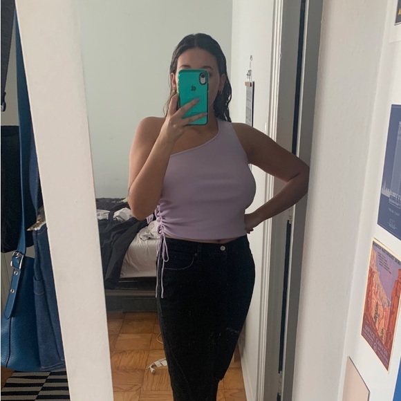 Lavender One Shoulder cinched tie Tank Top Mango - Picture 2 of 3